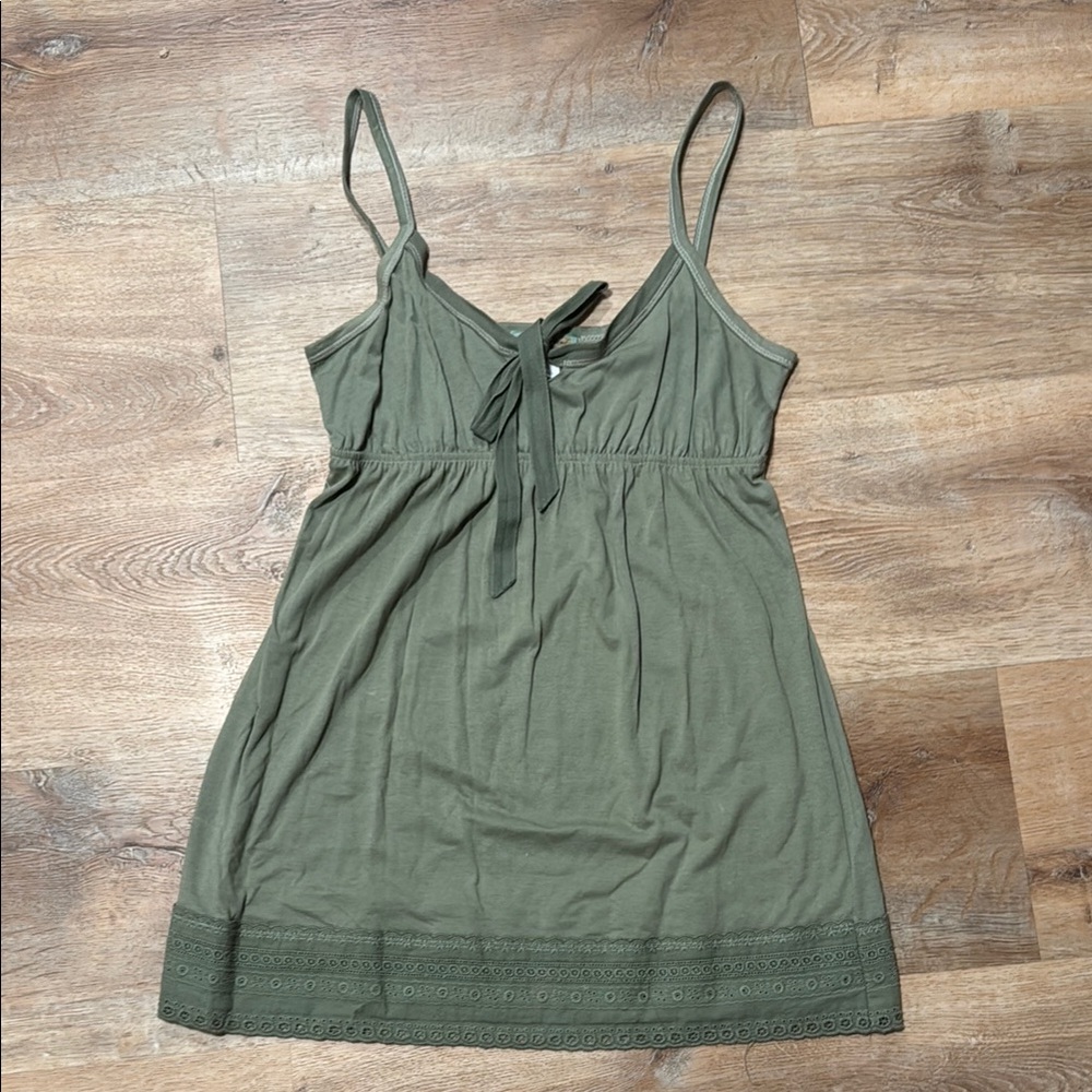 Banana Olive size medium Green tank or tank dress with Bow Detail